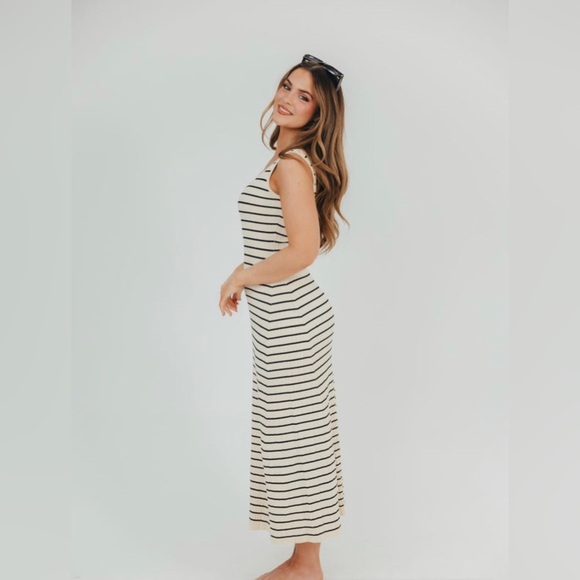Worth Collective Sleeveless Horizontal Stripe Tank Maxi Dress in Cream/Black - Picture 7 of 8